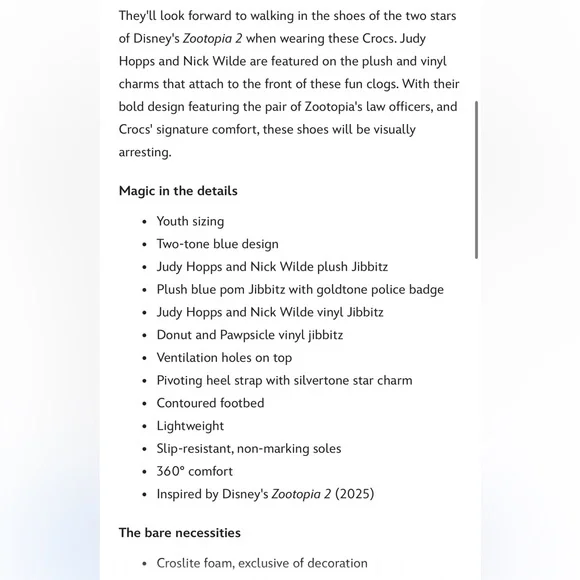 NWT Disney Pixar Zootopia 2 Big‎ Kid Crocs - Picture 9 of 10